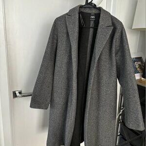 ZARA Long Grey Wool Coat – Size Small